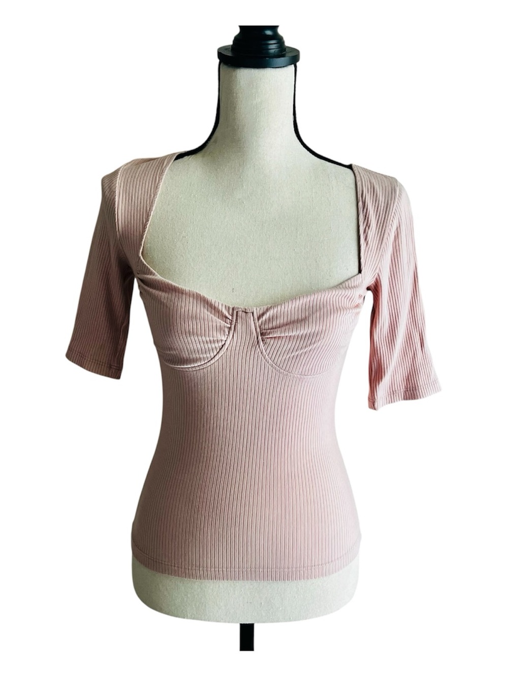 Reformation Pink Ribbed Corset Style Top   S
